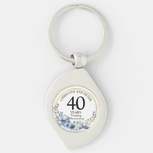 Any Wedding (40) Elegant Blue Floral Anniversary Keychain