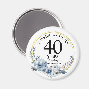 Any Wedding (40) Elegant Blue Floral Anniversary Magnet