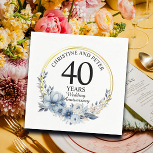 Any Wedding (40) Elegant Blue Floral Anniversary Napkin
