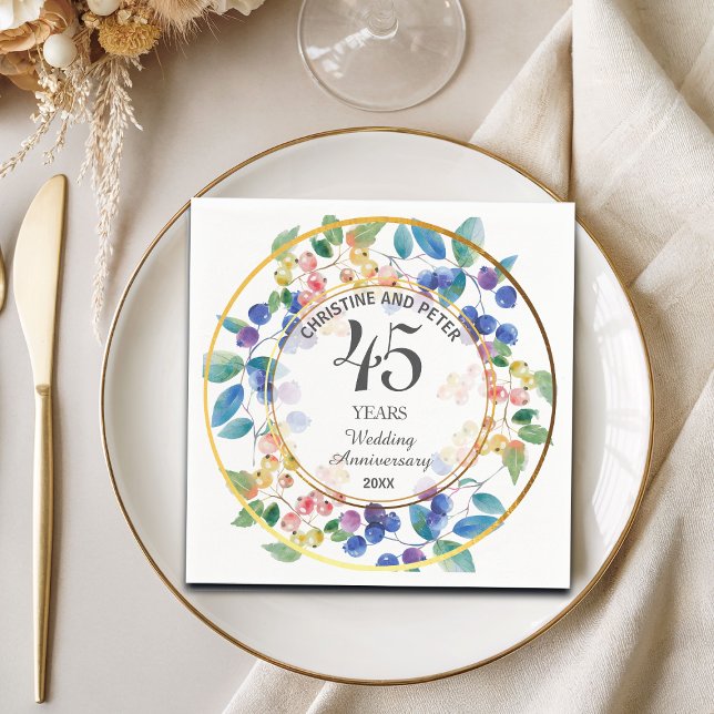 Any Wedding (45) Anniversary Gold Frame Berries  Napkin (Creator Uploaded)