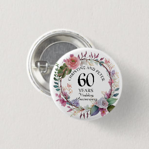 Any Wedding (60) Elegant Floral Anniversary Favour 1 Inch Round Button