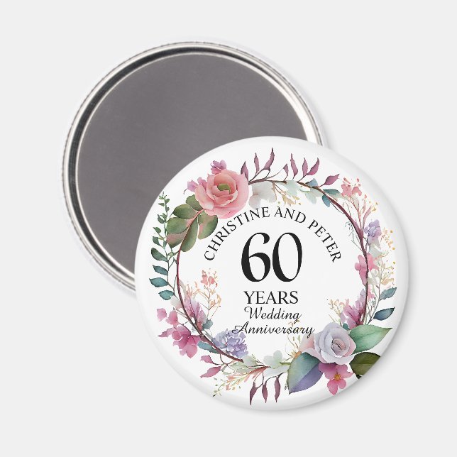 Any Wedding (60) Elegant Floral Anniversary Favour Magnet (Front/Back)