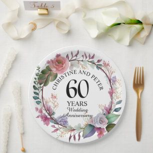 Any Wedding (60) Elegant Floral Anniversary Paper Plate