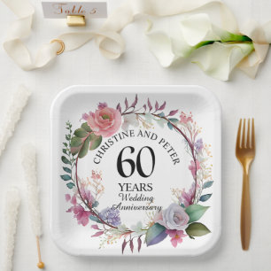 Any Wedding (60) Elegant Floral Anniversary Paper Plate