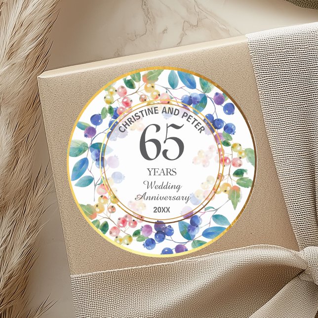 Any Wedding (65) Anniversary Gold Frame Berries Classic Round Sticker (Creator Uploaded)