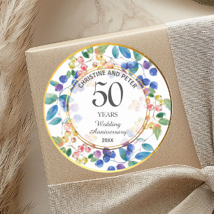 Any Wedding Anniversary (50) Gold Frame Berries Classic Round Sticker