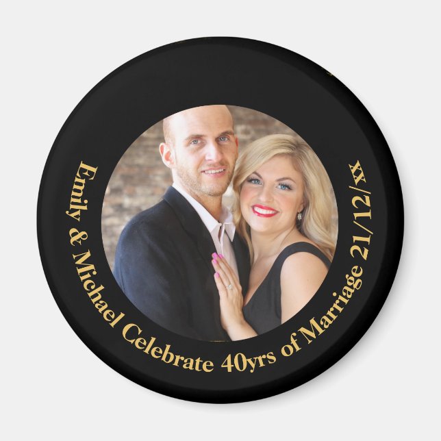 ANY Wedding Anniversary Black Gold Marble PHOTO Magnet (Front)