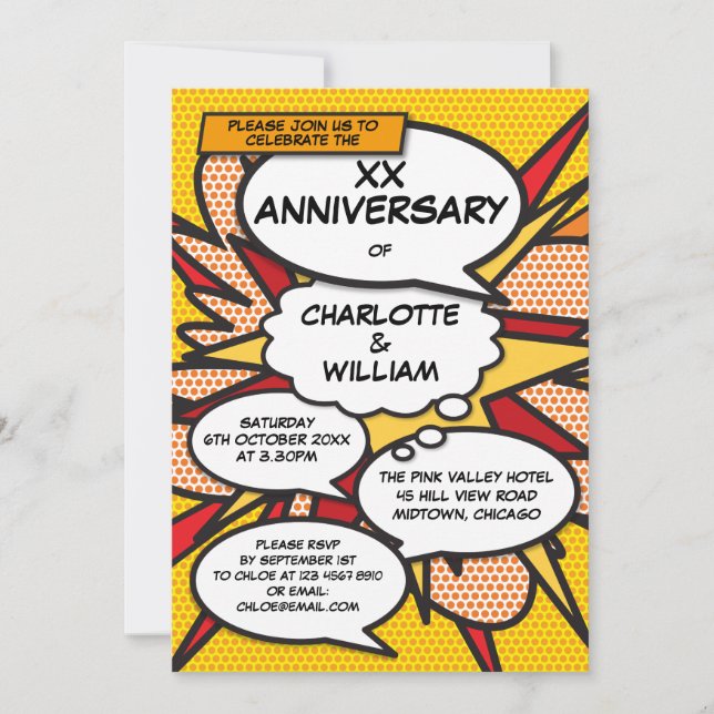 Any Wedding Anniversary Fun Retro Comic Book Invitation (Front)