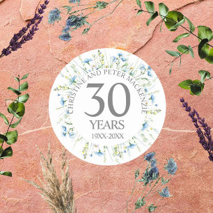 Any Wedding Blue Widlflowers Anniversary Classic Round Sticker