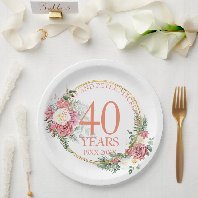 Any Wedding Blush Roses Anniversary Paper Plate (Wedding)