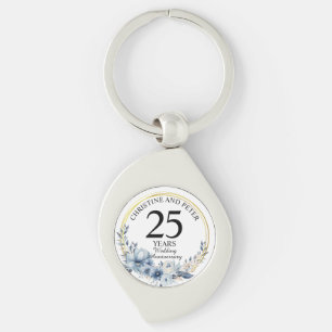 Any Wedding Elegant Blue Floral Anniversary Keychain