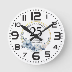 Any Wedding Elegant Blue Floral Anniversary Round Clock