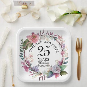 Any Wedding Elegant Floral Anniversary Paper Plate