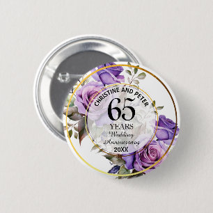 Any Wedding Gold Frame Purple Roses Anniversary  2 Inch Round Button