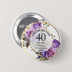 Any Wedding Gold Frame Purple Roses Anniversary 2 Inch Round Button