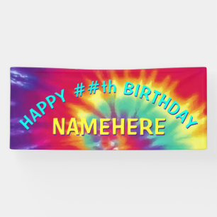 Any YEAR and Personalized, Tie Dye Birthday Banner