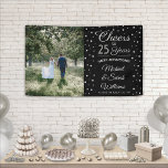 Any Year Anniversary 1 Photo Black White 25th Banner<br><div class="desc">Celebrate the anniversary couple in style with an elegant custom photo banner. Design features an image of your choice, modern script calligraphy customizable "Cheers to 25 Years" and silver faux foil confetti dots on a black background. Please note that text grey & white is printed colour, not metallic foil. The...</div>