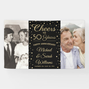 Any Year Anniversary 2 Photo Black Golden 50th Banner