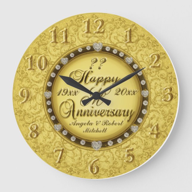 Any Year Anniversary Gold Large Clock (Front)
