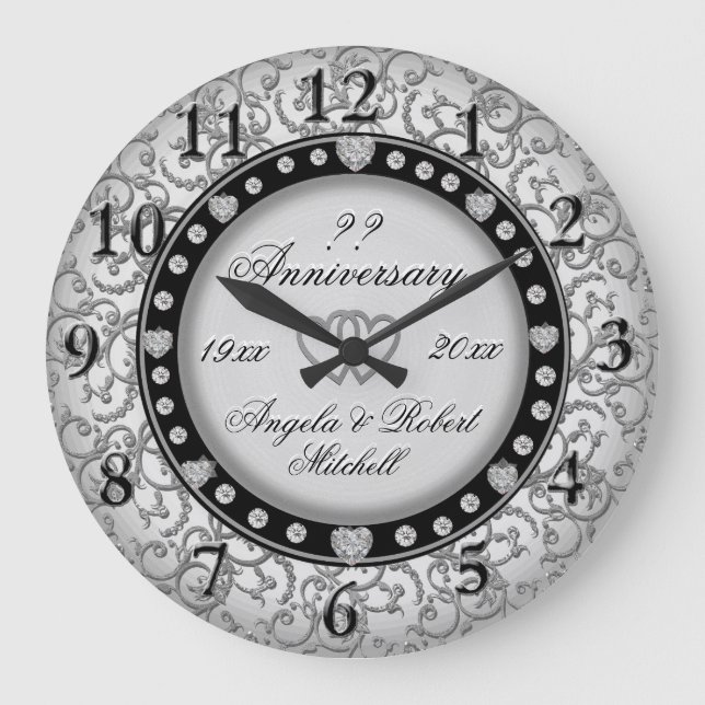 Any Year Anniversary Silver Large Clock (Front)