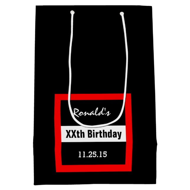 Any Year Birthday Black with Red Frame Custom A01Z Medium Gift Bag (Back)