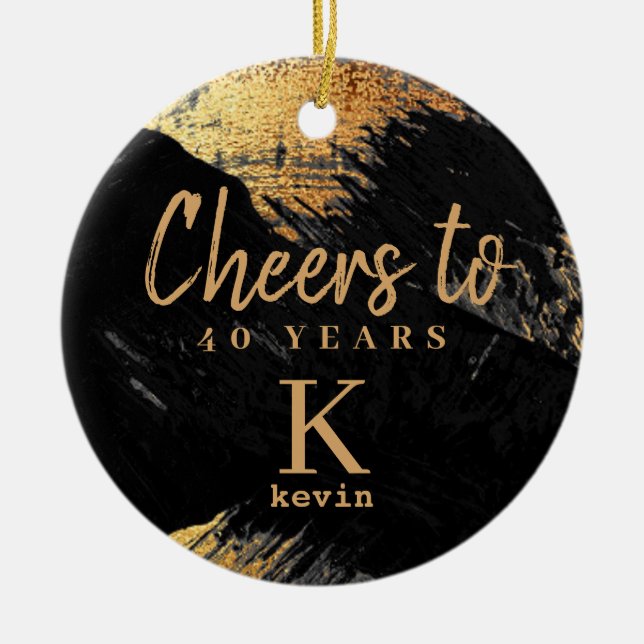 Any year birthday cheers black gold  ceramic ornament (Front)