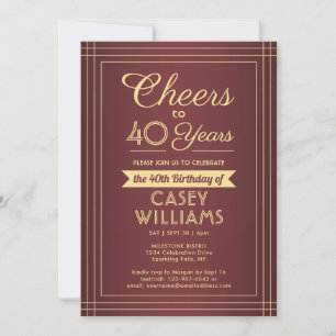 Any Year Birthday Cheers Burgundy & Gold 4 Photo Invitation