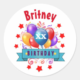 Any Year Birthday Festive Colourful Balloons V40D Classic Round Sticker
