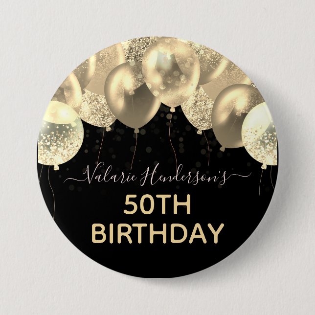 Any Year Birthday Gold Balloons 3 Inch Round Button (Front)