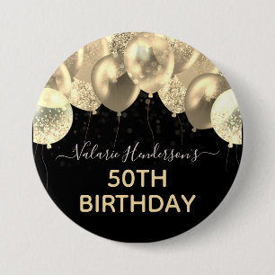 Any Year Birthday Gold Balloons 3 Inch Round Button