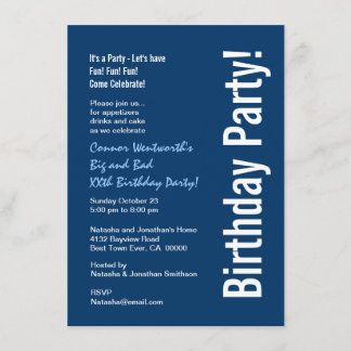 Any Year Birthday Modern Navy Blue White V101A Invitation