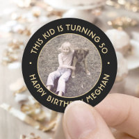 Any Year Birthday Photo Elegant Black & Gold 50th