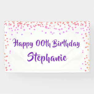 Any Year Birthday Pink Purple Confetti Script Banner