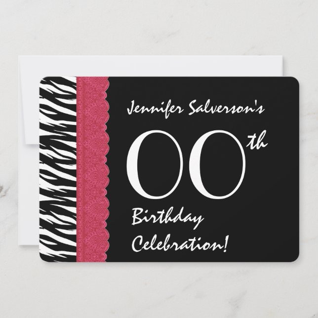 ANY YEAR Birthday Red Lace Zebra V12 Invitation (Front)