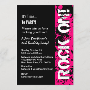 ANY YEAR Birthday Rocks! Grunge Pink and Black A14 Invitation