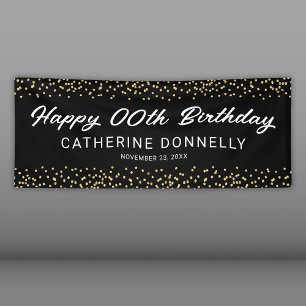 Any Year Black Gold Happy Birthday Banner