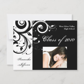 Any Year~ Black/White Swirl Photo Graduation Invitation