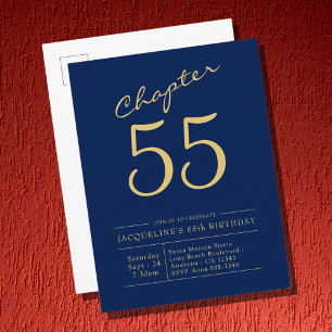 Any Year Blue Gold Script Birthday Invitation Postcard