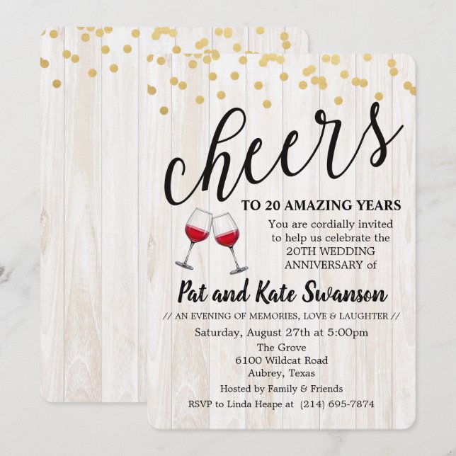ANY YEAR - Cheers Wine Anniversary Invitation (Front/Back)