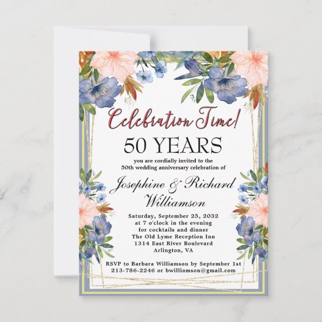Any Year Chic Floral Budget Wedding Anniversary Invitation (Front)