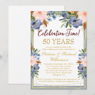 Any Year Chic Floral Gold Wedding Anniversary Invitation