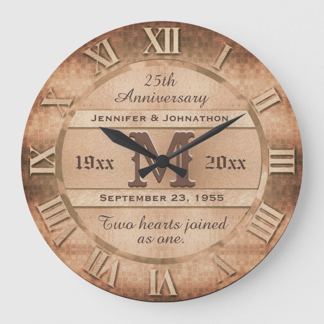Any Year copperWedding Anniversary Large Clock (Front)