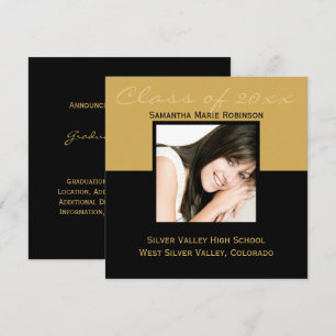 Any Year~ Gold/Black Modern Square Graduation Invitation