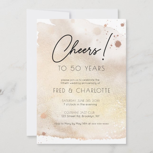 Any Year Gold Watercolor 50th Anniversary Party Invitation (Front)