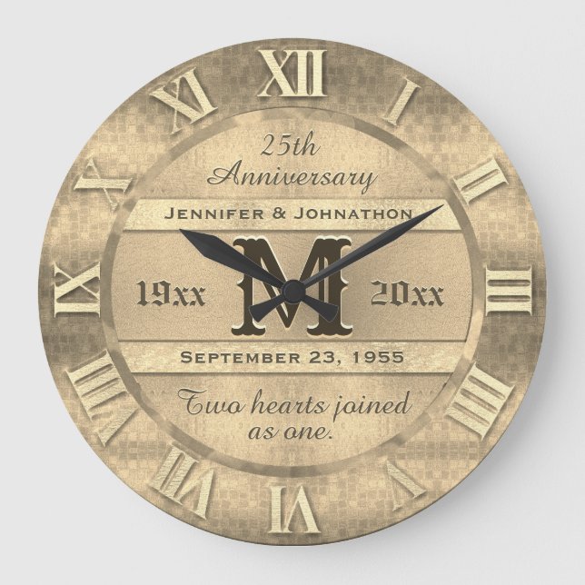 Any Year Golden Wedding Anniversary Large Clock (Front)