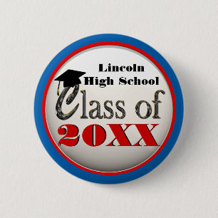 Any Year Graduation Cool Red, White & Blue Buttons