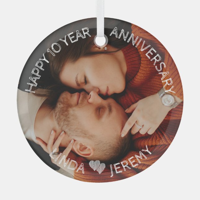 ANY YEAR Happy Anniversary Custom Picture  Glass Ornament (Front)