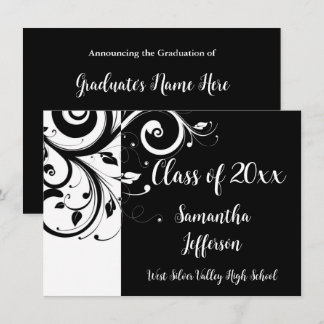 Any Year ~ Luxury Black/White Swirl Graduation Invitation