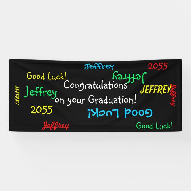 ANY YEAR, Name Multi Colour FUN Graduation Party Banner (Horizontal)