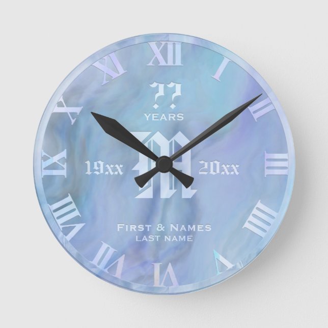 Any Year Opal Look Wedding Anniversary Round Clock (Front)
